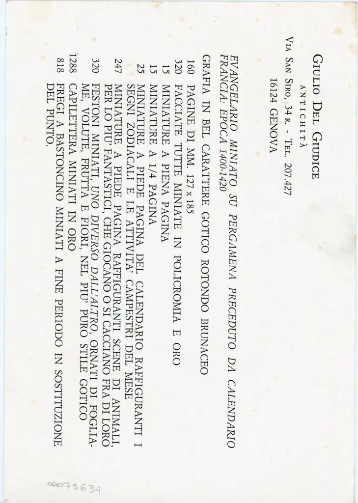 Anonimo , Evangeliario miniato su pergamena preceduto da calendario - Francia: epoca 1400-1420 , retro