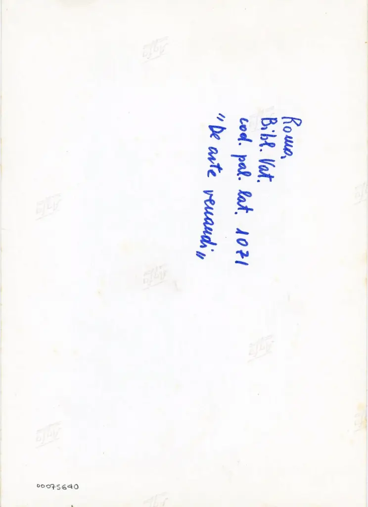 Anonimo , Roma - Bibl. Vat. - cod. pal. lat. 1071 - "De arte venendi" , retro