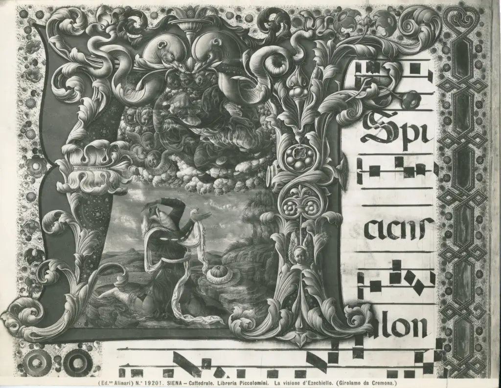 Alinari, Fratelli , Siena - Cattedrale. Libreria Piccolomini. La visione d'Ezechiello. (Girolamo da Cremona) , fronte