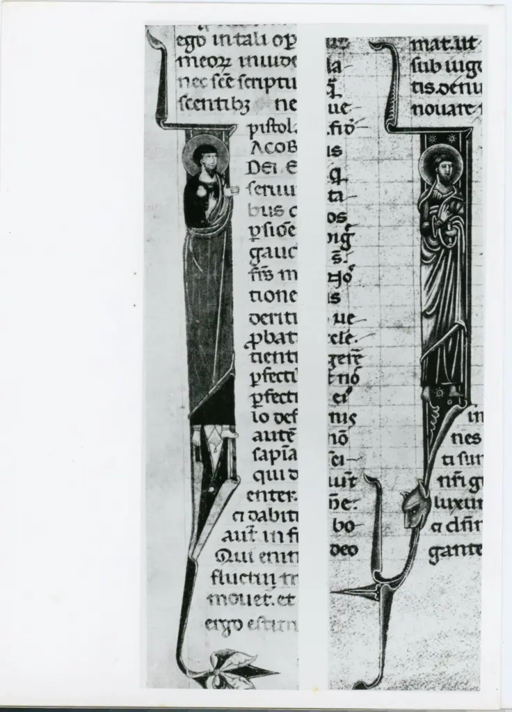 &nbsp; , Iniziale I, Iniziale figurata, Santo, Motivi decorativi fitomorfi e animali