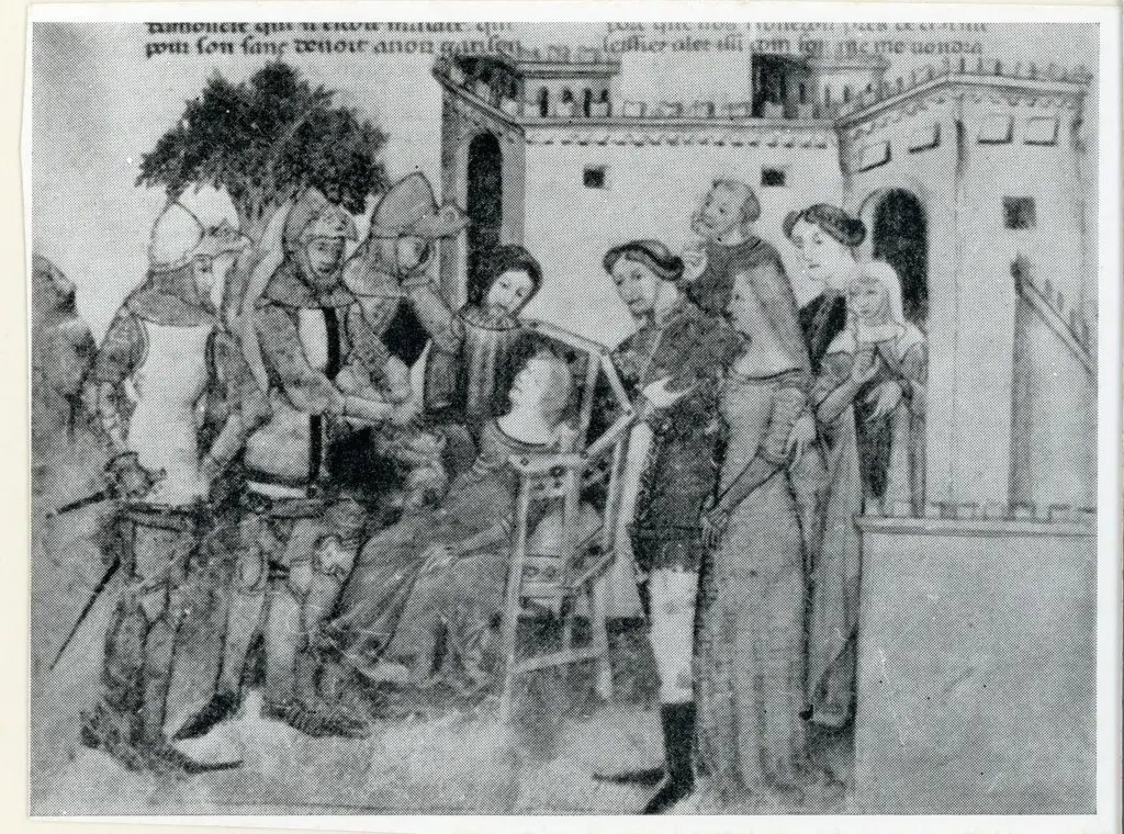 Anonimo lombardo sec. XIV , Morte di Dindrane, sorella di Parsifal