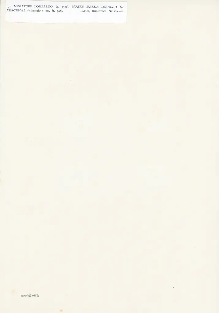Miniatore lombardo (c. 1380), Morte della sorella di Perceval ("Lancelot" ms. fr. 343) - Parigi, Biblioteca Nazionale. , retro