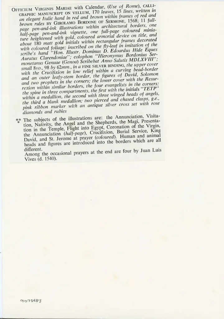 Anonimo - 1568 - Officio della Vergine Maria con calendario, due pagine , retro