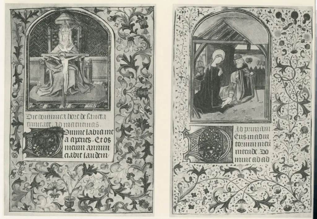 Anonimo francese - sec. XV - Libro d'Ore della Vergine, due pagine miniate , fronte
