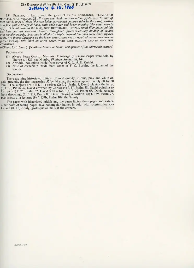 Anonimo - sec. XIII, ultimo quarto - Salterio con glossa di Pietro Lombardo, due iniziali miniate , retro