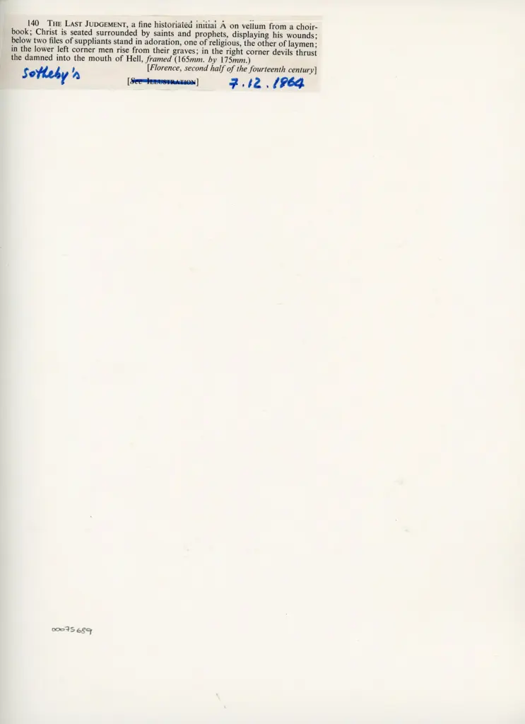 Anonimo - sec. XIV, ultimo quarto - Iniziale miniata, Giudizio Universale , retro