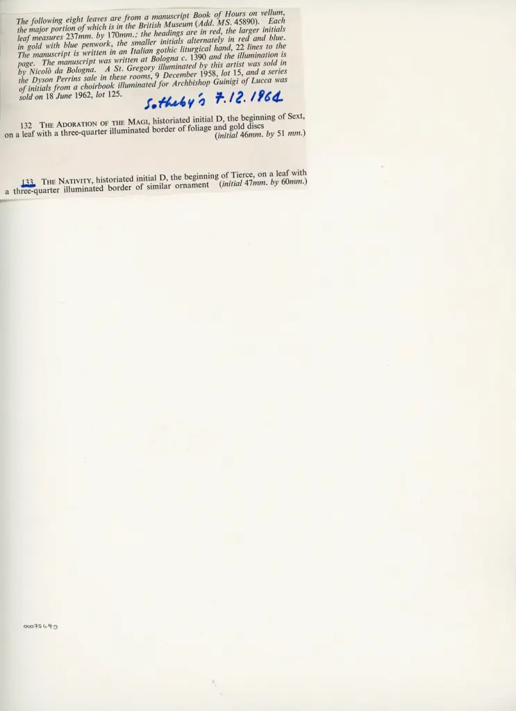 Anonimo sec. XIV - Libro d'Ore, pagina miniata, intero , retro