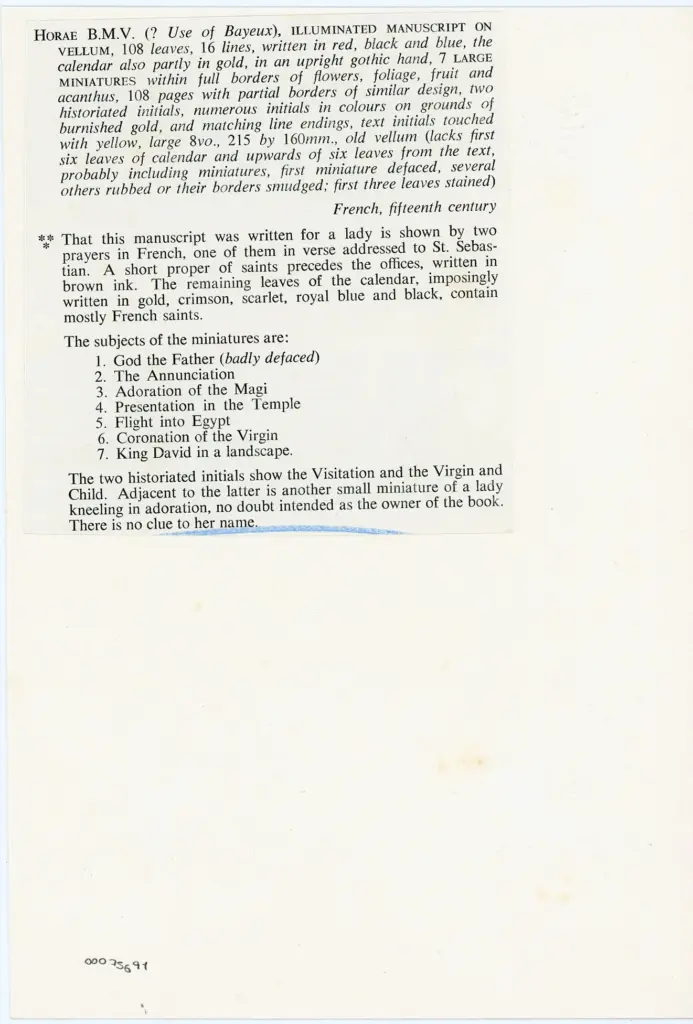 Anonimo francese - sec. XV - Libro d'Ore della Beata Vergine Maria, pagina miniata , retro