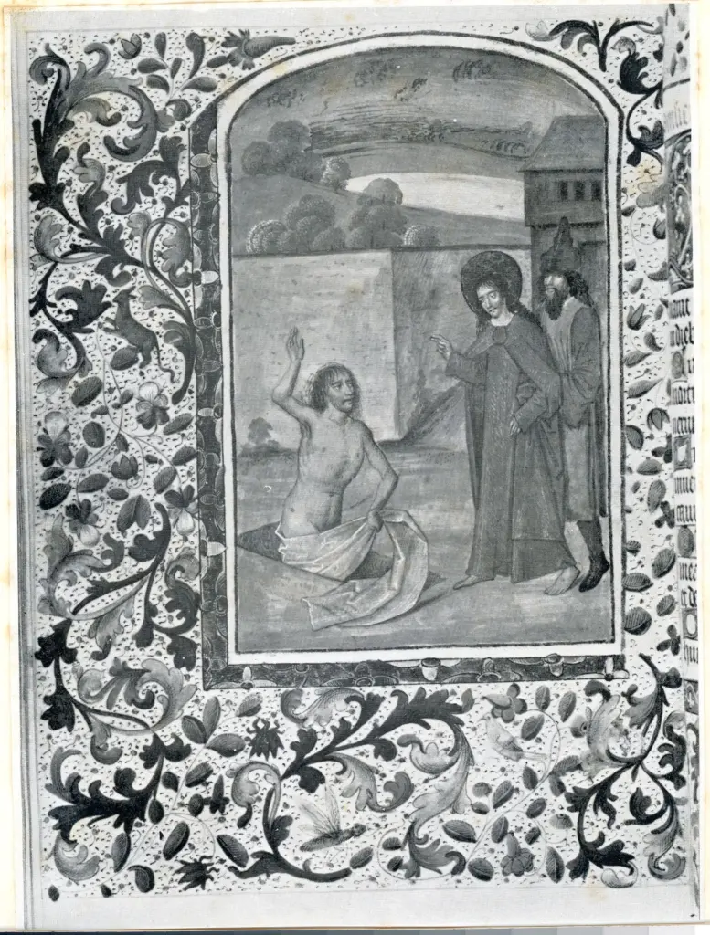 Anonimo francese - secc. XV/ XVI - Libro d'Ore della Beata Vergine Maria con calendario, una pagina miniata , fronte