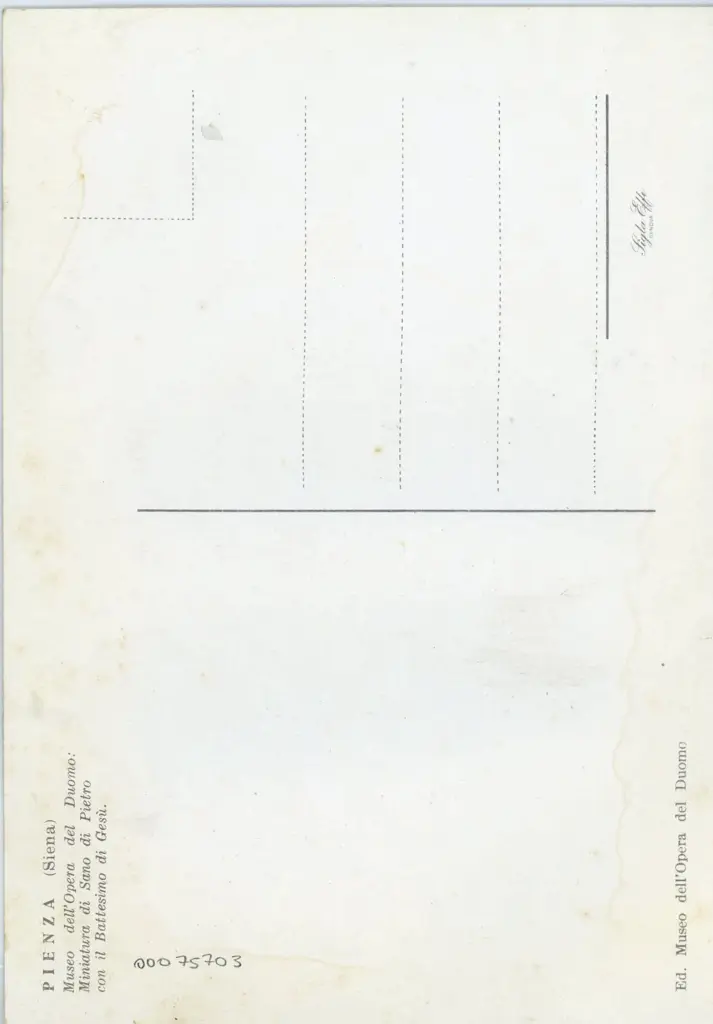 Piena (Siena) - Museo dell'Opera del Duomo: Miniatura di Sano di Pietro con il Battesimo di Ges&ugrave;. , retro