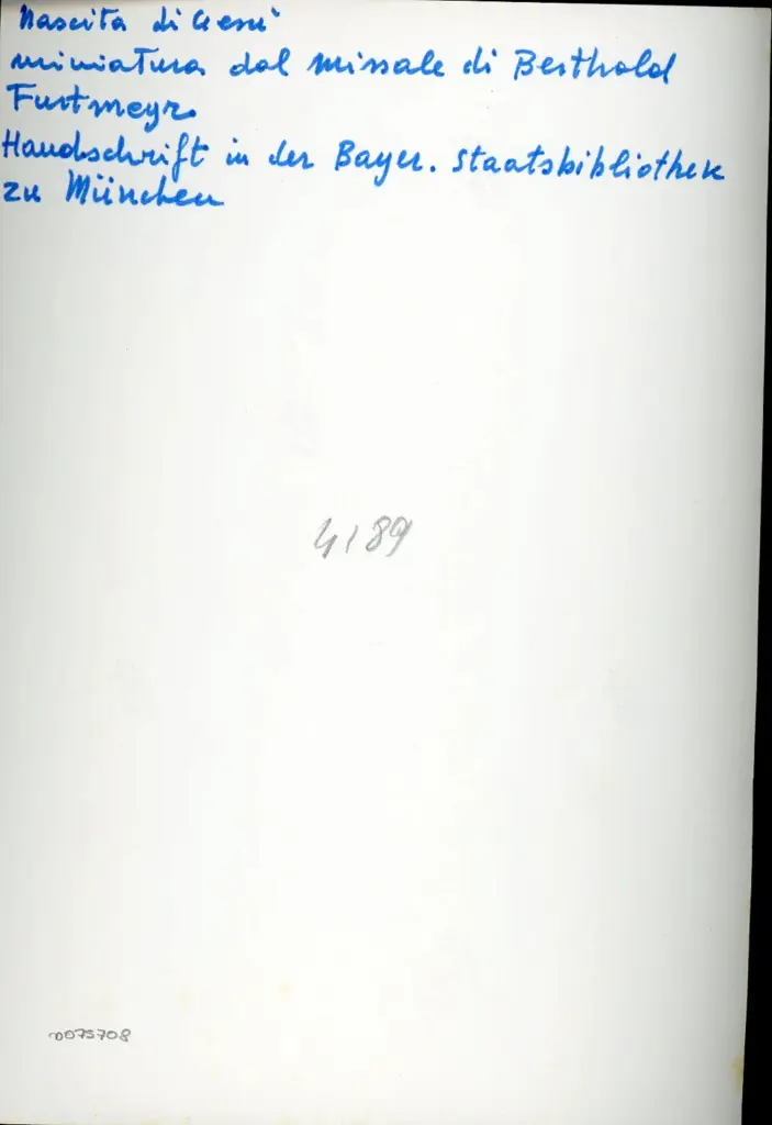 Nascita di Ges&ugrave; - Miniatura dal missale di Berthold Furtmeyr - Handschrift in der Bayer. Staatsbibliothek zu M&uuml;nchen , retro