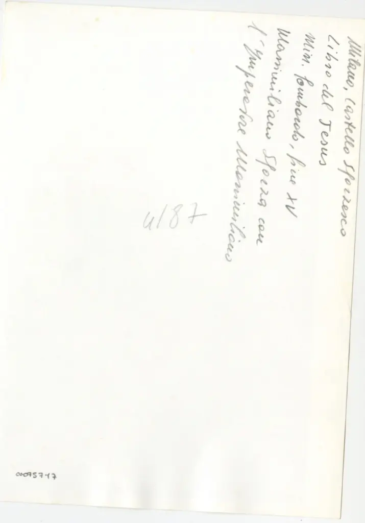 Milano, Castello Sforzesco - Liber Jesus - Min. lombardo, fine XV - Massimiliano Sforza con l'Imperatore Massimiliano , retro