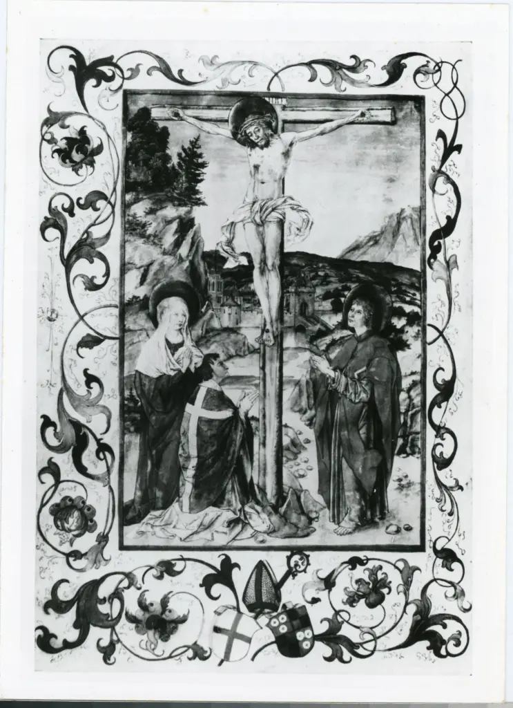 Hans Springinklee - Immagine (Kanon Bild) dal Messale del vescovo di Costanza Hugo von Hohenlaudenberg col suo ritratto , fronte