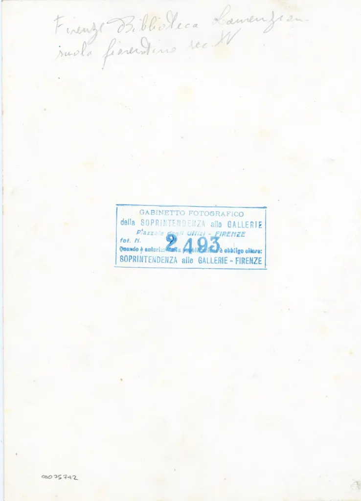 Gabinetto Fotografico della Soprintendenza Speciale per il Patrimonio Storico, Artistico ed Etnoantropologico e per il Polo Museale della citt&agrave; di Firenze , Firenze Biblioteca Laurenziana - scuola fiorentina sec. XV , retro
