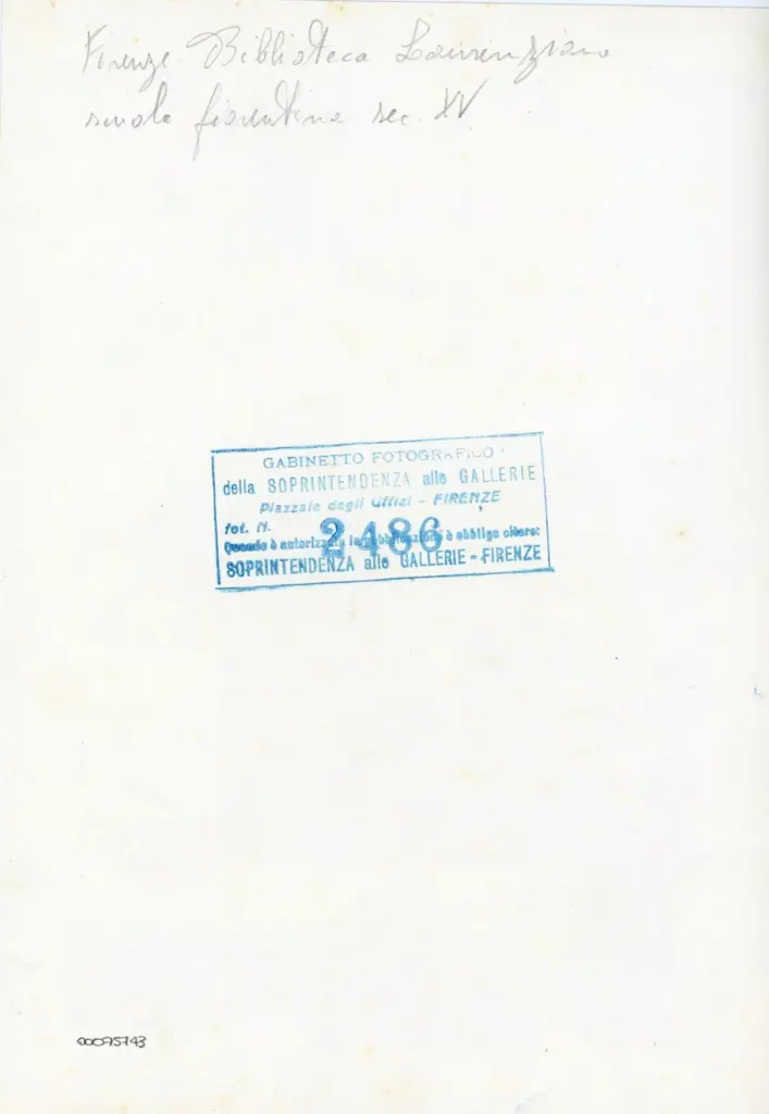 Gabinetto Fotografico della Soprintendenza Speciale per il Patrimonio Storico, Artistico ed Etnoantropologico e per il Polo Museale della citt&agrave; di Firenze , Anonimo fiorentino sec. XIV - sec. XV - Iniziale istoriata; Iniziale R; Apparizione di Cristo risorto; Soldati dormienti al Santo Sepolcro; Cornice con motivi decorativi fitomorfi , retro