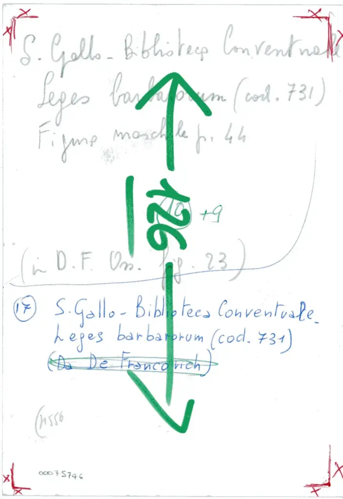 S. Gallo - Biblioteca Conventuale - Leges barbarorum (cod. 731) , retro