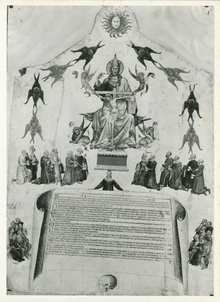Anonimo , Pisa, Ente Comunale di Assistenza: Pergamena miniata, Fondazione della Pia Casa di Misericordia. , fronte
