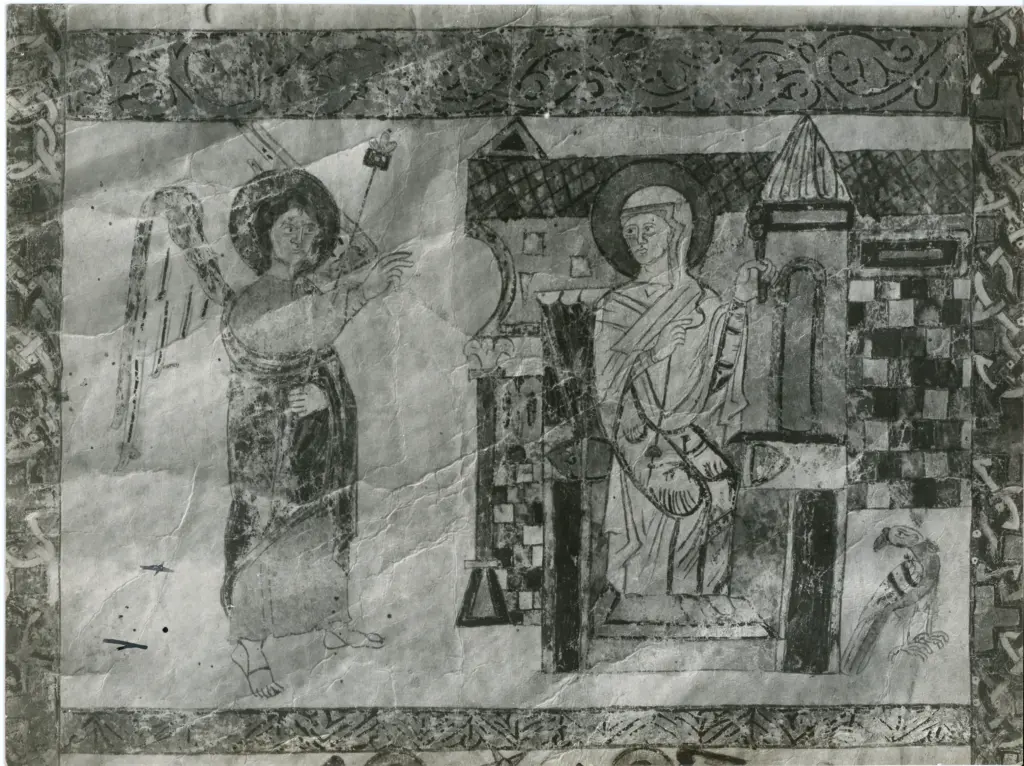 Anonimo sec. XI , Angelo annuncia la Resurrezione alle pie donne, Cornice con motivi decorativi fitomorfi e geometrici