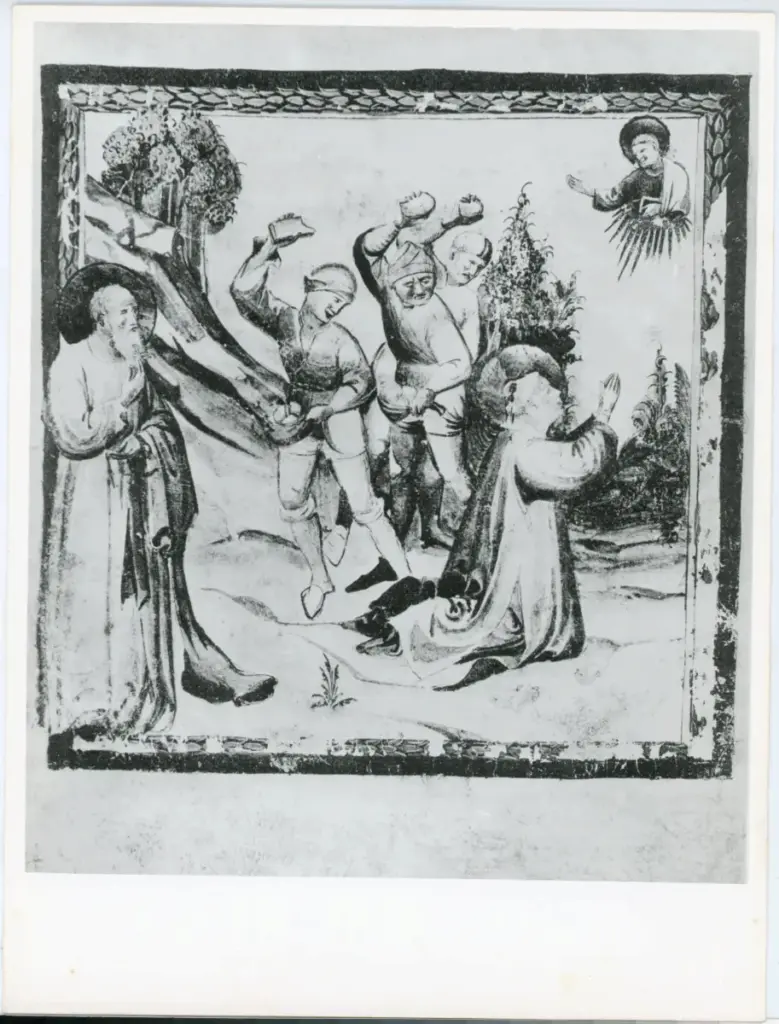 Anonimo , Maestro del Martirologio dei Battuti Neri di Ferrara - sec. XV - Venezia, Fondazione Giorgio Cini, ms. 2501/2, f. 14v , fronte