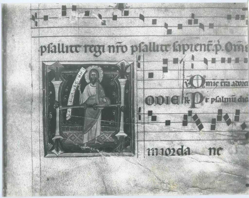 Gabinetto Fotografico della Soprintendenza Speciale per il Patrimonio Storico, Artistico ed Etnoantropologico e per il Polo Museale della citt&agrave; di Firenze , Arezzo S. Maria delle Pieve - sec. XIV - Antifonario C , fronte