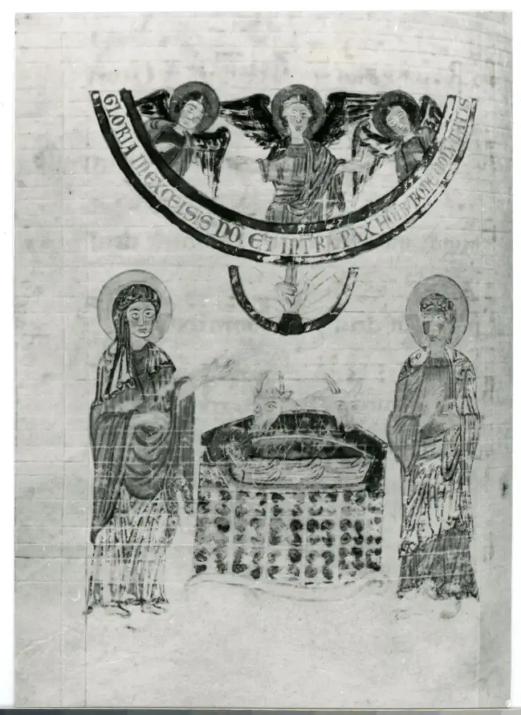 Anonimo sec. XII , Nativit&agrave; di Ges&ugrave;, Cristo in gloria tra angeli