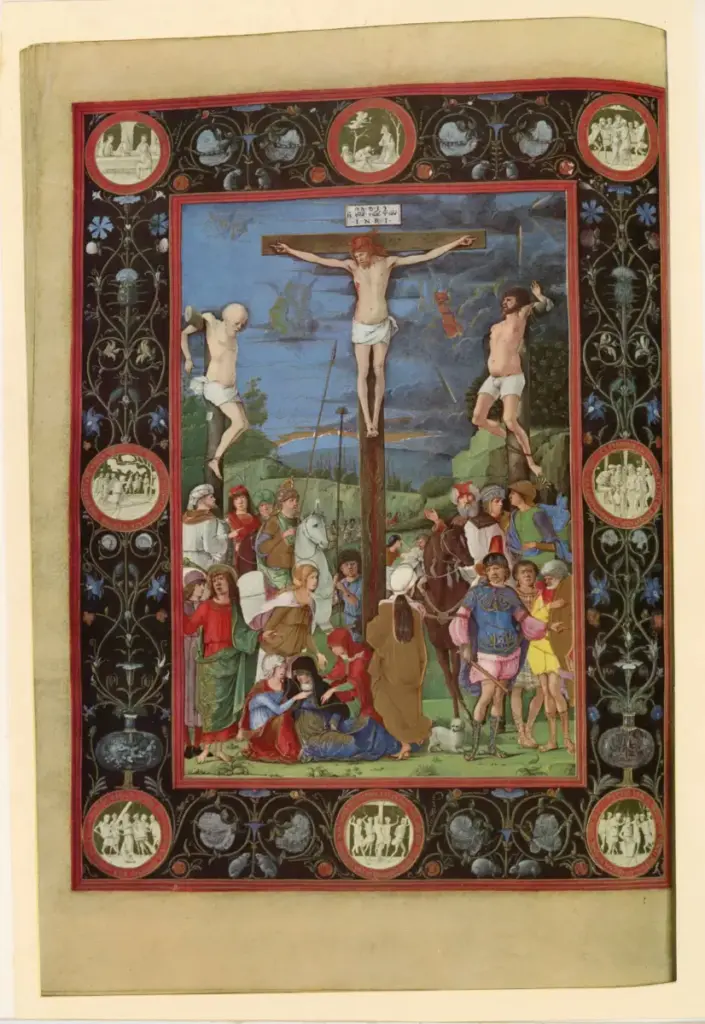 Il Marmitta - Crocifissione e scene della Passione - miniatura al foglio 140 del messale Della Rovere , fronte