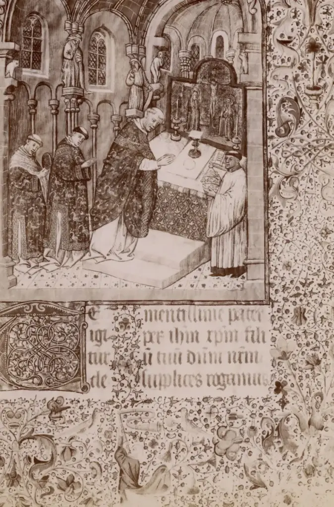 Alinari, Fratelli , Torino - Palazzo Reale. Biblioteca. Messale di Papa Felice V°, la S. Messa. (XV. Secolo). , fronte
