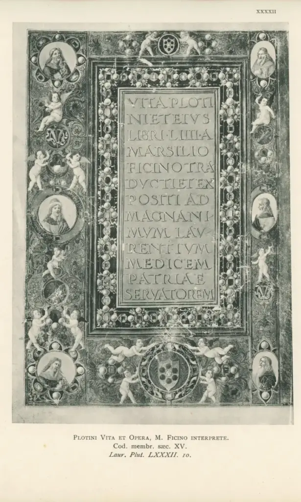 Anonimo , Plotini Vita et Opera, M. Ficino interprete. - Cod. membr. saec. XV. - Laur. Plut. LXXXII.10. , fronte