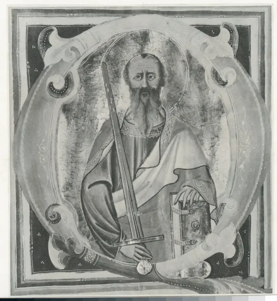 Anonimo , Taddeo di Bartolo - ca. 1400 - Iniziale Q con San Paolo , fronte