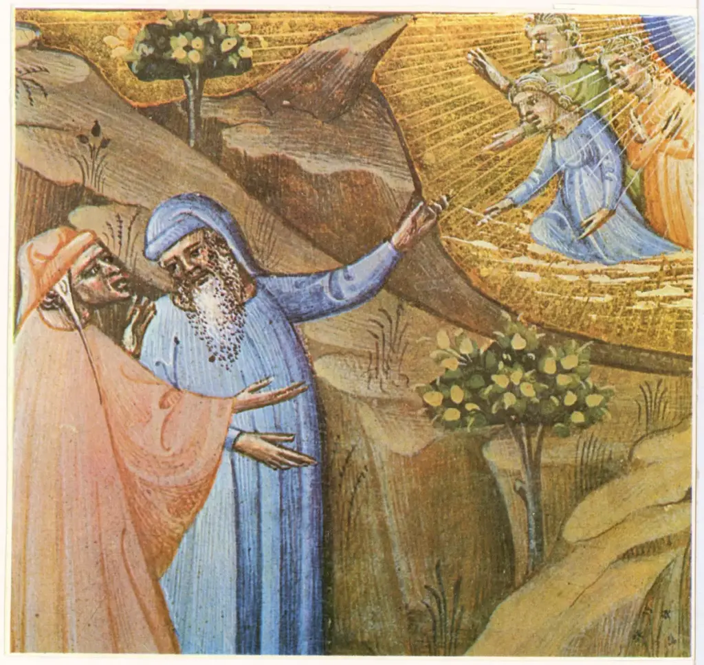 Anonimo , Inferno II, 124-126 - La Commedia, Inferno. - Min. fiorentina - seconda met&agrave; del sec. XIV - (Parigi, Biblioteca Nazionale - Ms. It. 74 [7256] - f. 6 r) , fronte