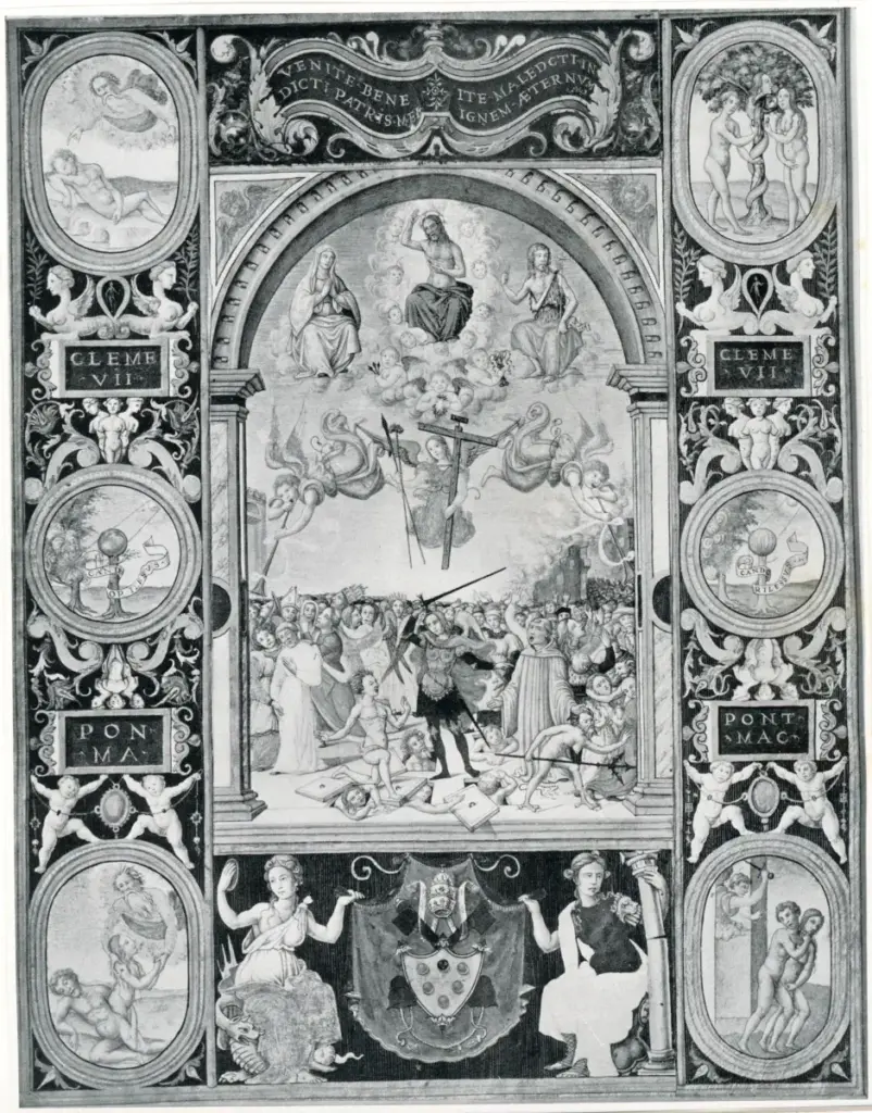 Anonimo , Anonimo italiano sec. XVI - 1523 - Pagina miniata con il Giudizio Universale , fronte