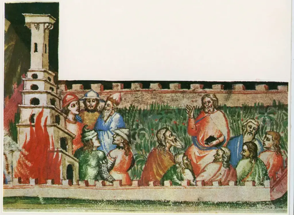 Anonimo , Inferno IV, 131-135 - La Commedia, Inferno. - Min. del sec. XIV-XV. (Roma, Biblioteca Vaticana - Ms. Vat. Lat. 4776 - f. 13 v) , fronte