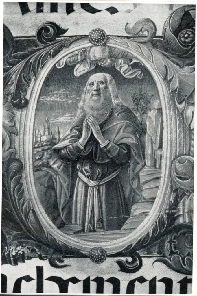 Anonimo , Benvenuto di Giovanni: 'Salomone' (miniatura) - Cava de' Tirreni, Badia della Trinit&agrave; , fronte