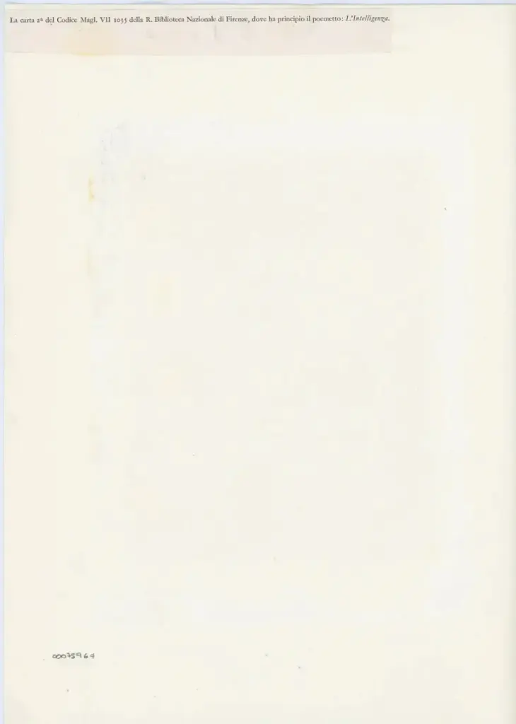 Anonimo , La carta 2a del Codice Magl. VII 1035 della R. Biblioteca Nazionale di Firenze, dove ha principio il poemetto: L'Intelligenza. , retro