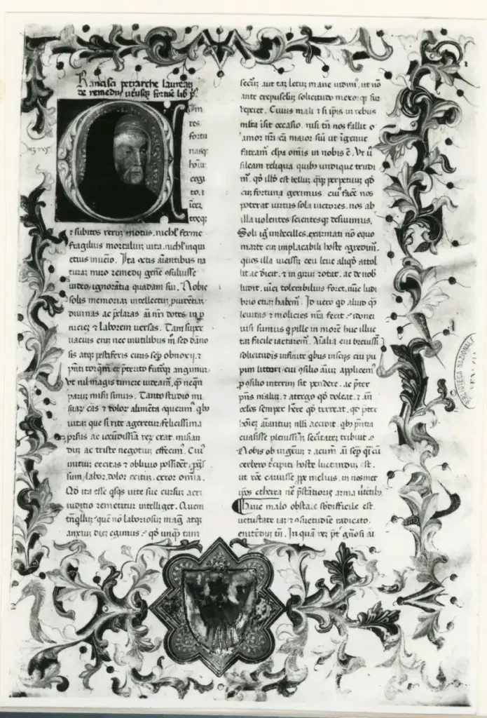Anonimo , Venezia, Bibl. Marciana - Petrarca: De Remedio , fronte