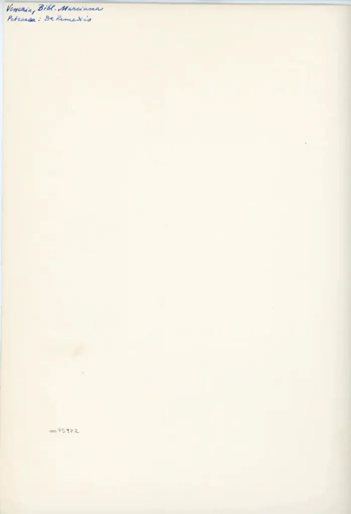 Anonimo , Venezia, Bibl. Marciana - Petrarca: De Remedio , retro