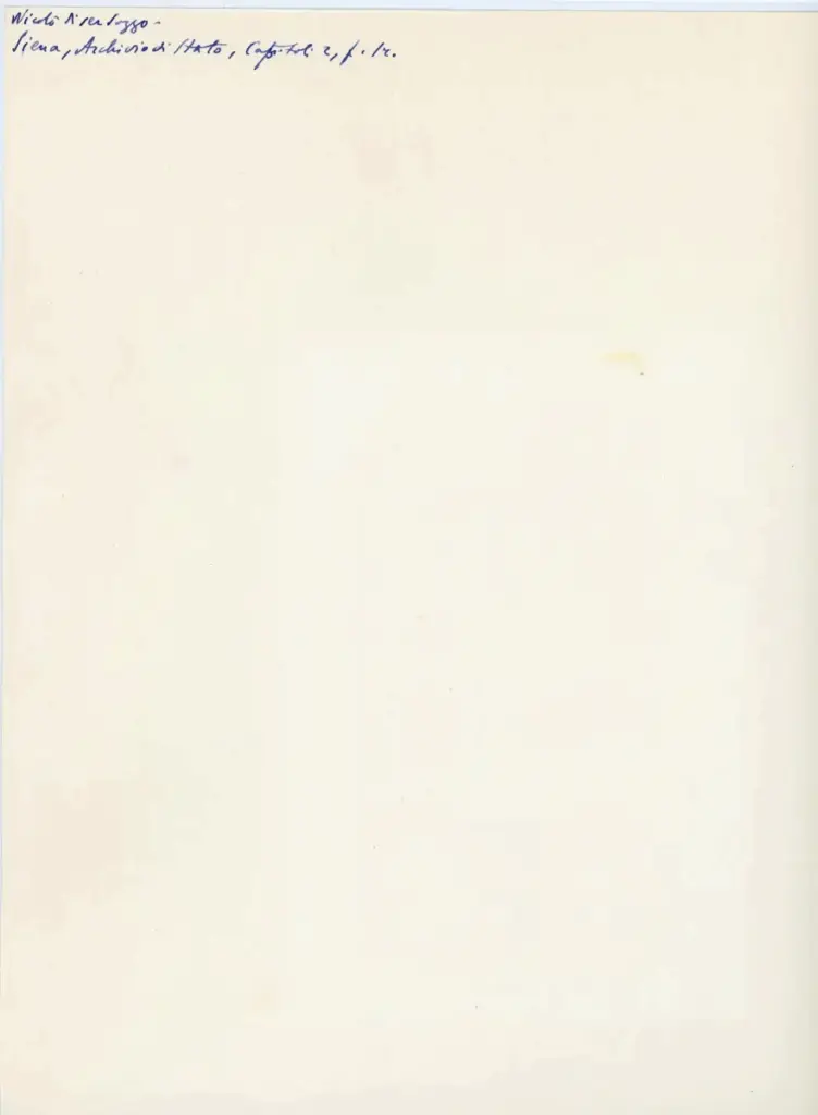 Anonimo , Nicol&ograve; di ser Sozzo - Siena, Archivio di Stato, Capitoli 2, f. 1r , retro