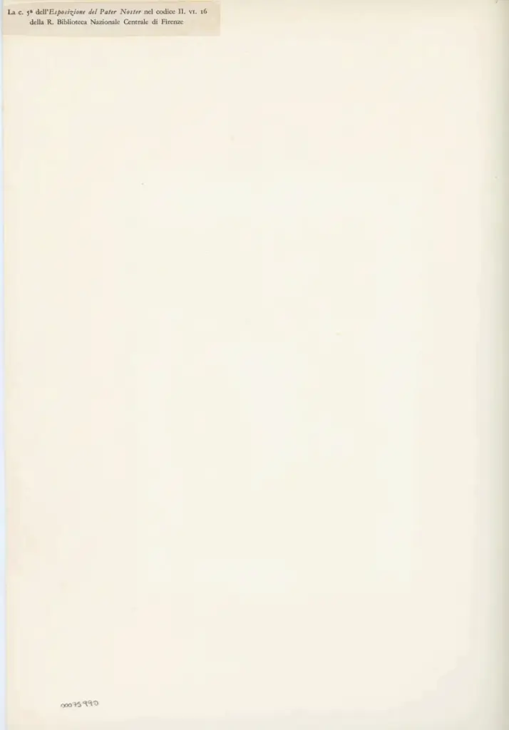 Anonimo , La c. 5a dell'Esposizione del Pater Noster nel codice II. IV. 16 - della R. Biblioteca Nazionale Centrale di Firenze , retro