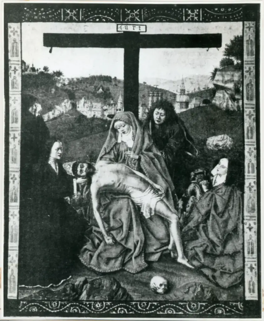 Anonimo , Pieta, miniature des &laquo; Heures de Turin &raquo;/ (Biblioth&egrave;que nationale de Turin.) , fronte