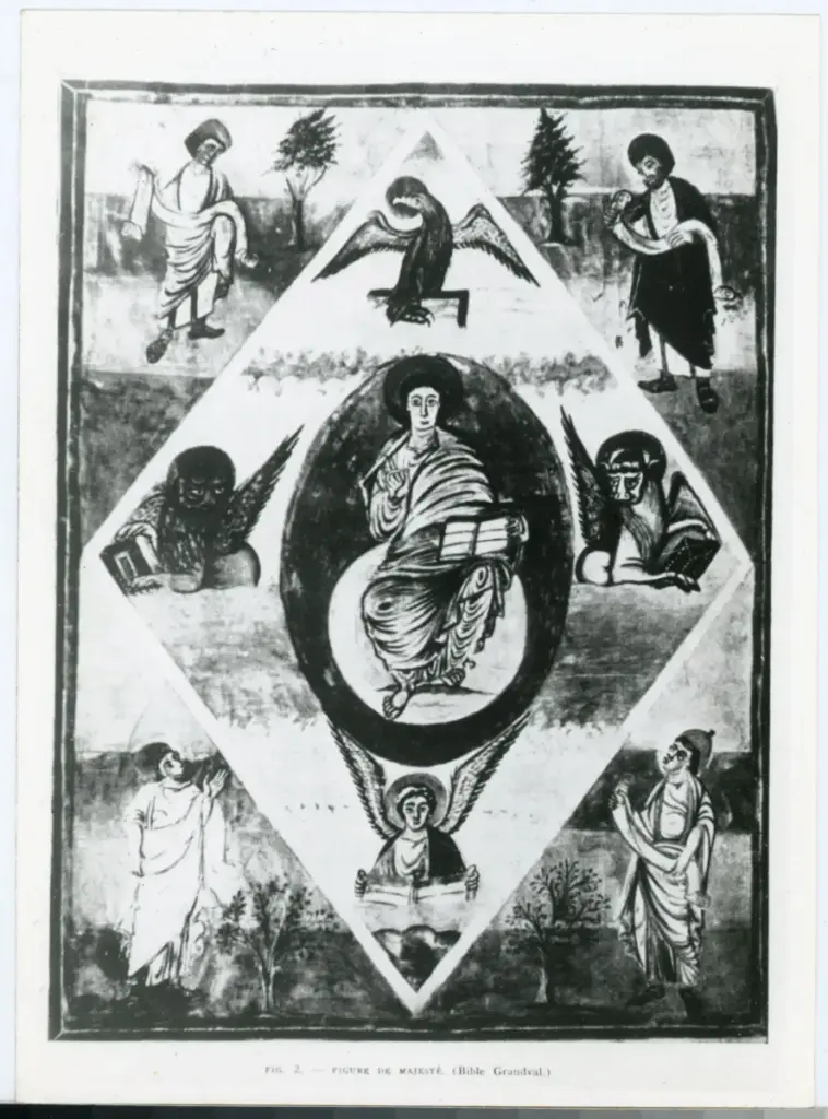 Anonimo sec. IX , Cristo in Maest&agrave; tra simboli dei quattro evangelisti
