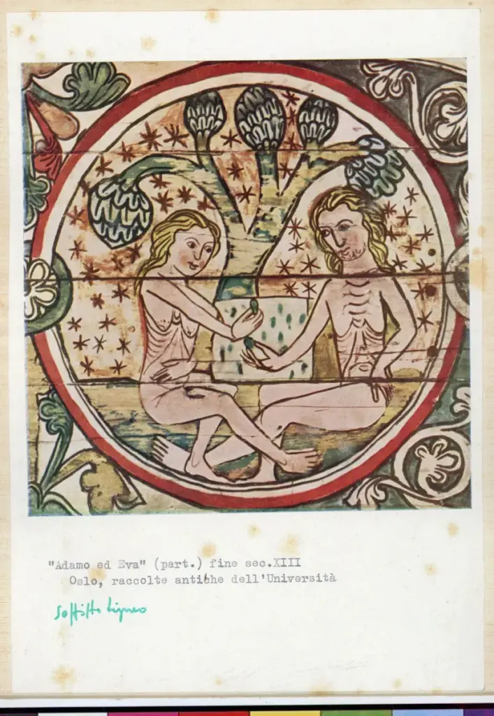 Anonimo , "Adamo ed Eva" (part.) fine sec. XIII - Oslo, raccolte antiche dell'Università , fronte