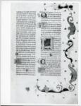 Anonimo italiano sec. XV , Pagina miniata, Fregio con motivi vegetali e animali, Iniziale L, Iniziale decorata
