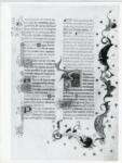 Anonimo italiano sec. XV , Pagina miniata, Fregio con motivi vegetali e animali, Iniziale I, Iniziale figurata, Motivo decorativo con animali fantastici
