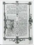 Anonimo italiano sec. XV , Pagina miniata, Cornice con motivi decorativi fitomorfi, Iniziale D, Iniziale abitata, San Pietro