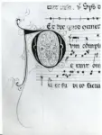 Anonimo italiano sec. XIII , Iniziale D, Motivi decorativi fitomorfi, Notazione musicale