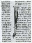 Anonimo italiano sec. XIV , Iniziale I, Iniziale figurata, Figura maschile, Motivi decorativi con figure fantastiche