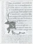Anonimo italiano sec. XIV , Iniziale R, Iniziale abitata, Motivi decorativi vegetali e zoomorfi