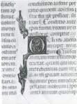 Anonimo italiano sec. XIV , Iniziale Q, Iniziale decorata, Motivi decorativi con figure fantastiche, Motivi decorativi vegetali e zoomorfi