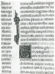 Anonimo italiano sec. XIV , Iniziale E, Iniziale decorata, Motivo decorativo con animali fantastici