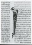 Anonimo italiano sec. XIV , Iniziale I, Iniziale figurata, Motivo decorativo con testa umana, Motivi decorativi fitomorfi